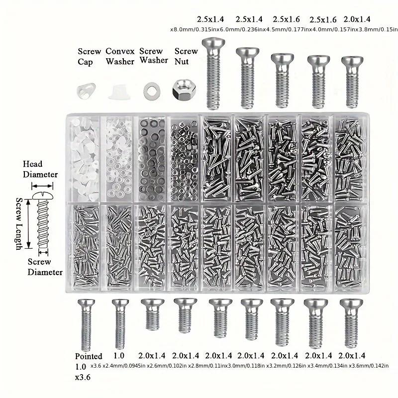 1000pcs Mini Screws Small Nuts Set Assortment DIY For Model Making Watch Glasses with Multi purpose screwdriver+ elbow tweezers