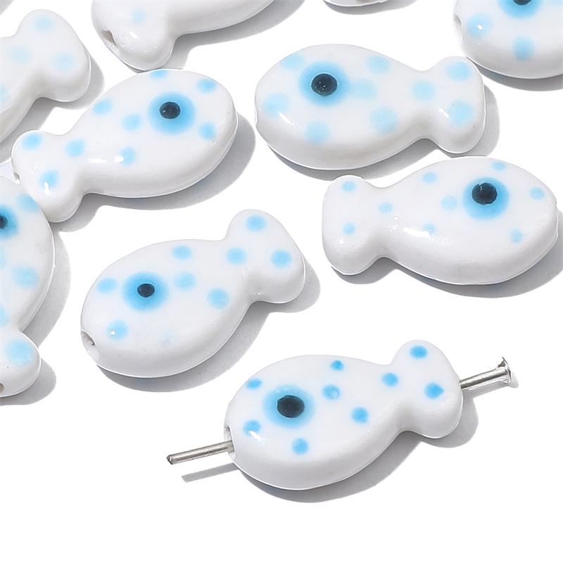 2Pcs Ceramic Beads Hand-painted Polka Dot Double-sided Fish Beads For DIY Bracelets Necklaces Jewelry Making Accessories