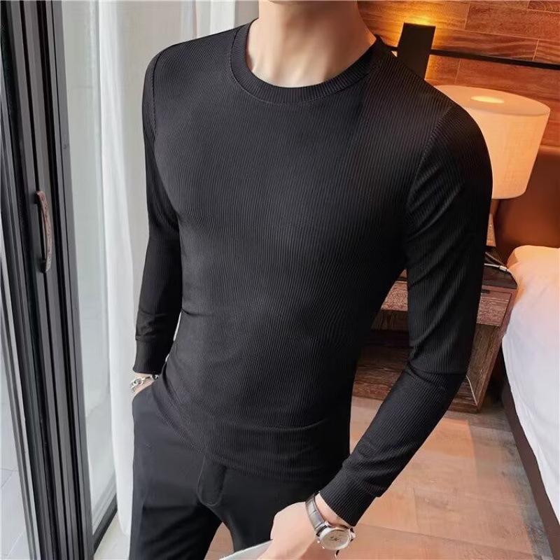 Men s Slim Fit Long Sleeve Solid Color T-Shirt - Trendy British Business Casual for Autumn/Winter. XXL