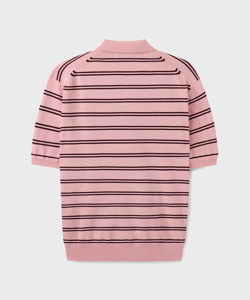Beulaendideu Hard Twist Easy Polo Knit [Light Pink Stripe]