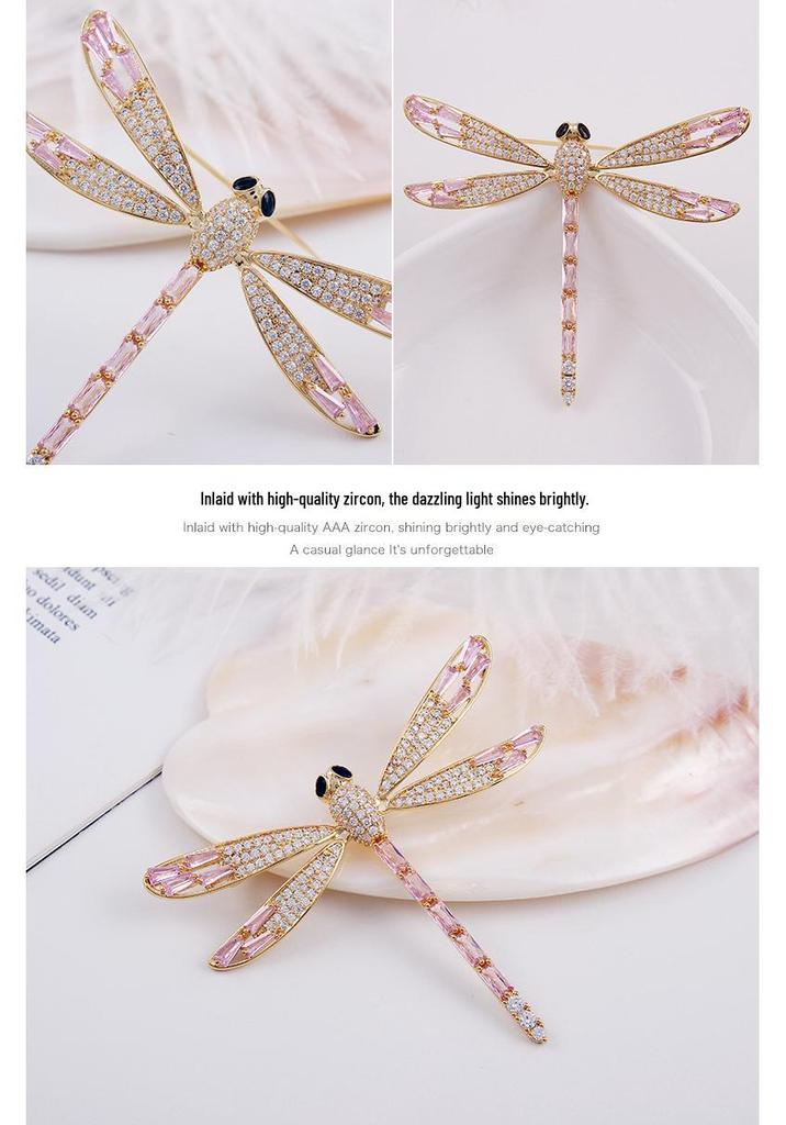 Elegant Dragonfly Brooch for Women - Gold-Plated, Zircon-Studded, Luxurious Accessory.
