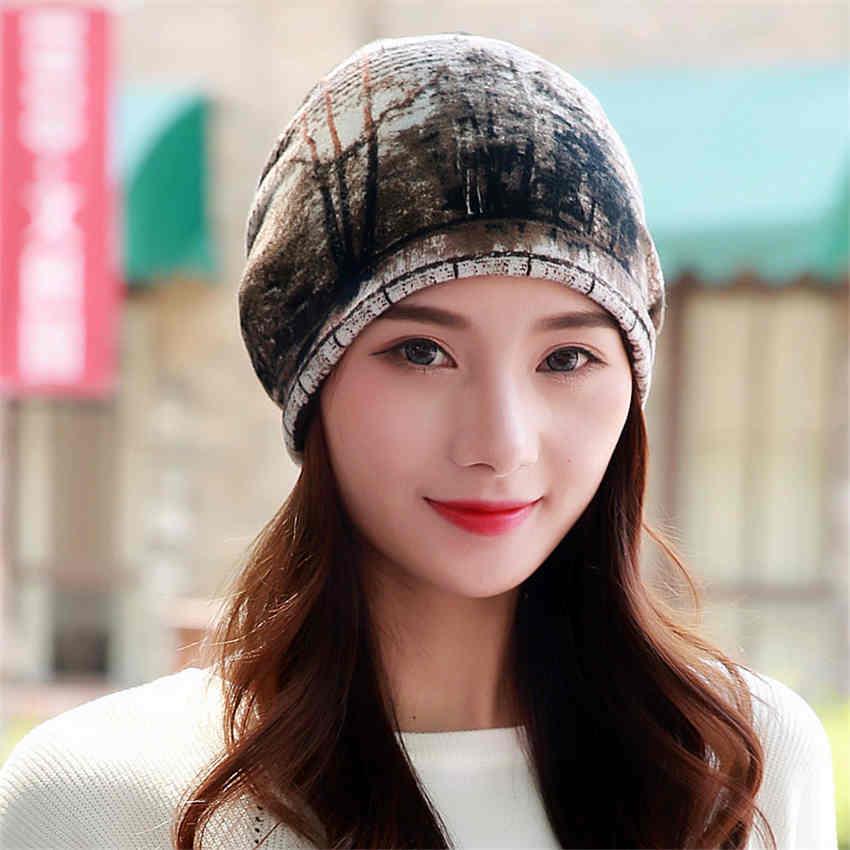 Women Hat Polyester Adult Casual Floral Hats Spring Autumn Two Used Female Cap Scarf 3 Colors