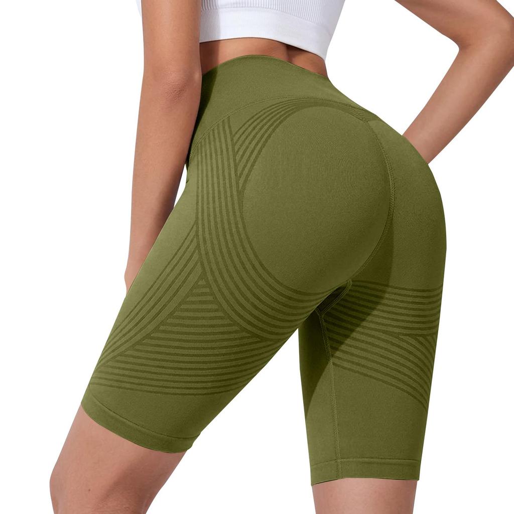 High Waist Seamless Ribbed Compression Yoga Shorts for Women Butt Lifting Tummy Control Stretchy Workout Capri Leggings