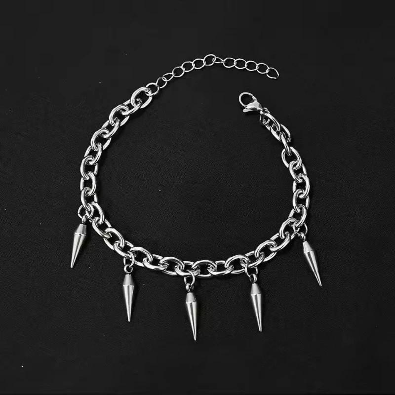 

New Fashion Hip Hop Rivet Bracelet for Man Woman Titanium Steel Cone Pendant Bracelets Jewelry Punk Unisex Cool Accessories