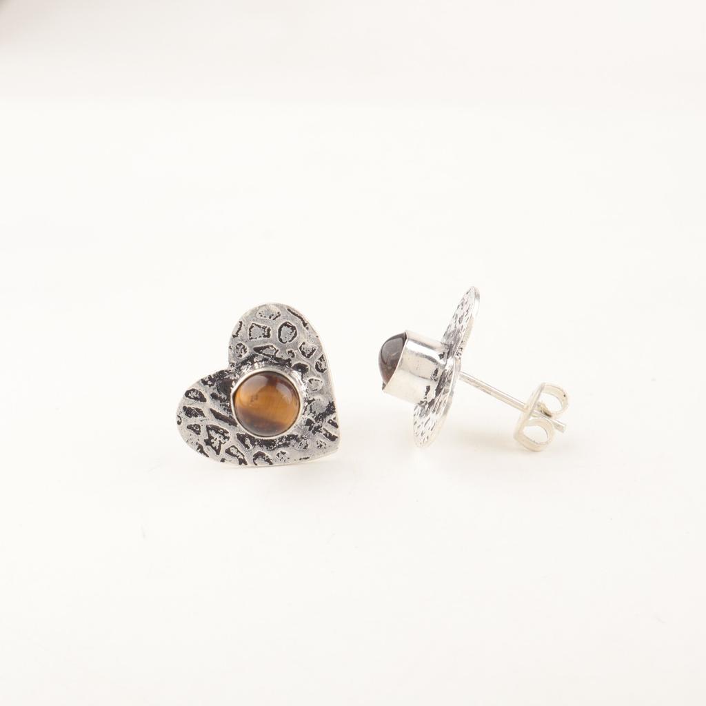925 Sterling Silver Handmade Yellow Tiger Eye Gemstone Jewelry Studs Earring0.6" EE-143-24
