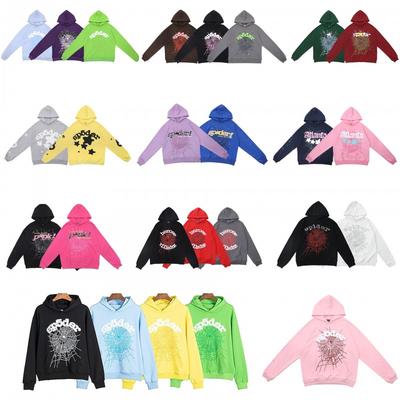 Bluza z kapturem Sp5der z grafiką Unisex Oversize Bawełniany Pulower Bluza z kieszenią z przodu z drukiem 3D Puff