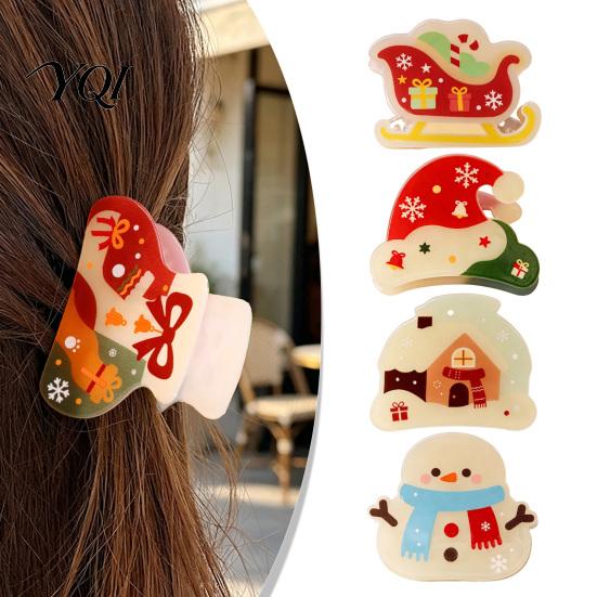 Fashionable Hair Jewelry for Winter Outfits Christmas Cartoon Claw Clip, Cute Holiday Clip Women, Non-slip Theme Ornaments Friends Strong Hold Acrylic