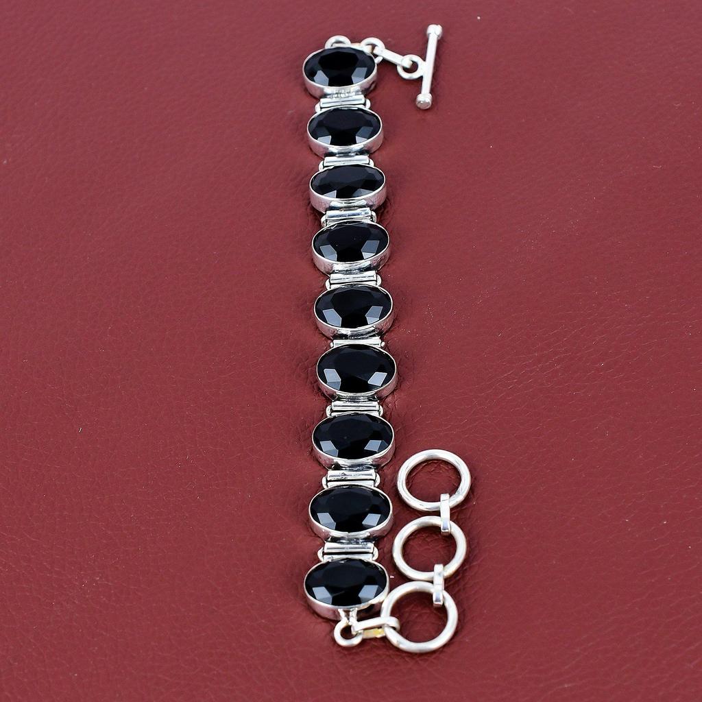 Faceted black onyx bracelet 925 sterling silver adjustable chain bracelet antique jewelry gemstone bracelet handmade jewelry gifts for women