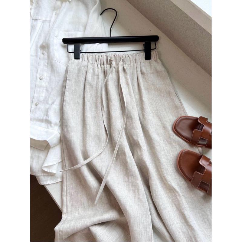 

Loose, Casual Straight-Leg Floor-Length Cotton Linen Pants XL льняной/естественный
