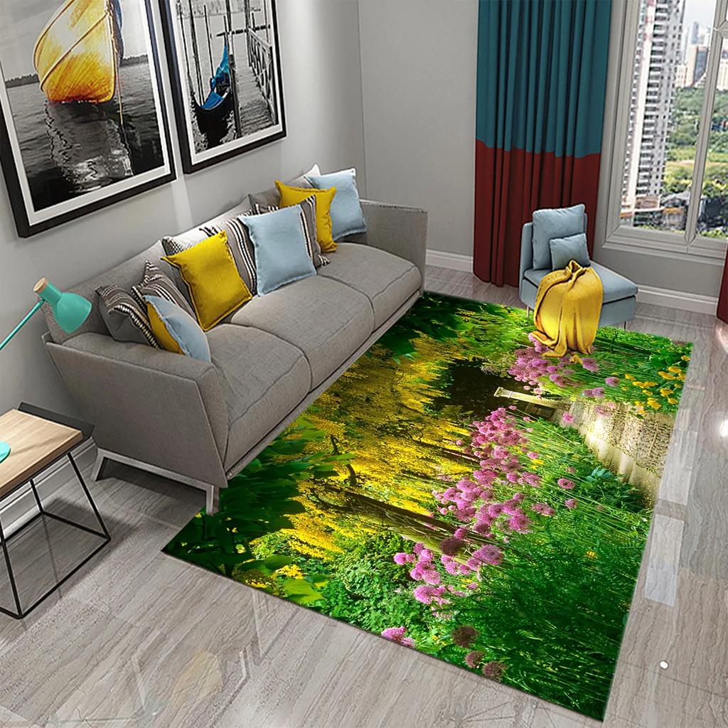 European Style Garden Carpets Colorful Flowers Rugs for Home Living Room Teens Bedroom Decor Carpet Bathroom Non-slip Area Rugs