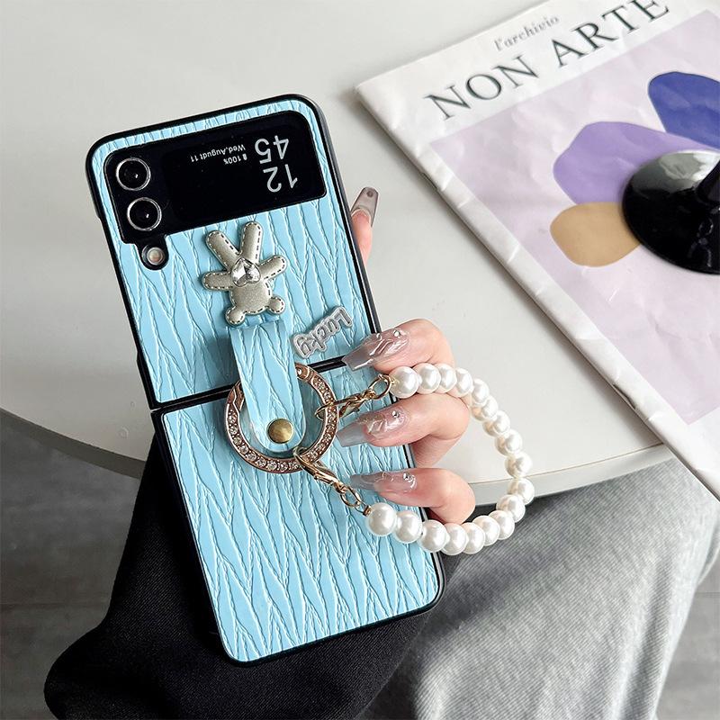 Xiaoxiang Feng Rhinestone Bear Phone Case for Samsung Zflip5 Flip Folding XFLIP Portable Pearl