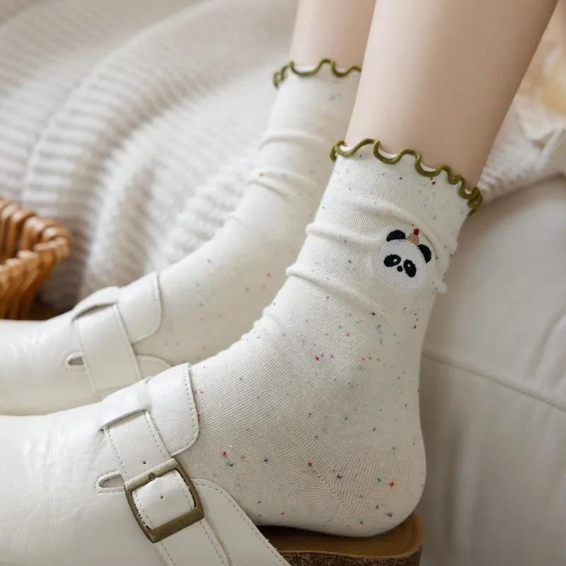 Cartoon Bear Embroidery Cute Socks Sweet Girls Lolita Kawaii Ruffle Socks Japanese Fashion Harajuku Retro Streetwear Women Socks