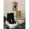 2025 Autumn and Winter New French Retro Pointed-toed Stiletto Short Boots Women's Suede Pleated Piled Boots High-heeled Western Boots