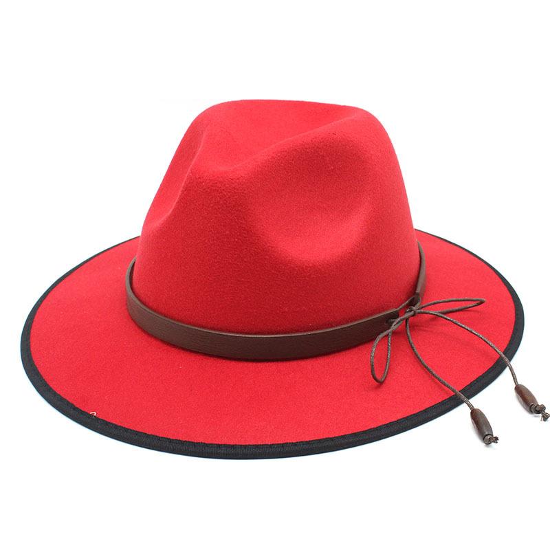 2022 White Hemmed Woolen Top Hat Versatile Jazz Hat British Wide-Brimmed Panama Cowboy Hat Children