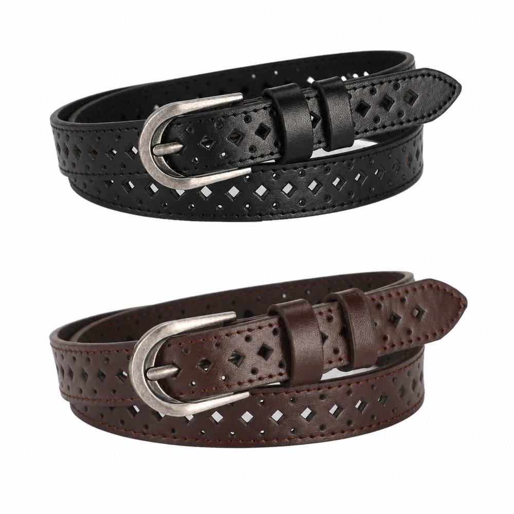 PU Leather Women's Waist Belt Hollow Cutout Cutout Waist Belt Slim Leather Belt  for Dresses