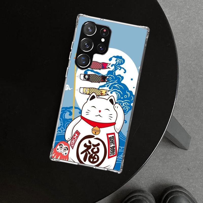 Lucky Cat Maneki Neko Japanese Phone Case Cover for Samsung Galaxy S26 S25 Edge S24 S23 Ultra S22 Plus S21 FE S20 + Art Customiz