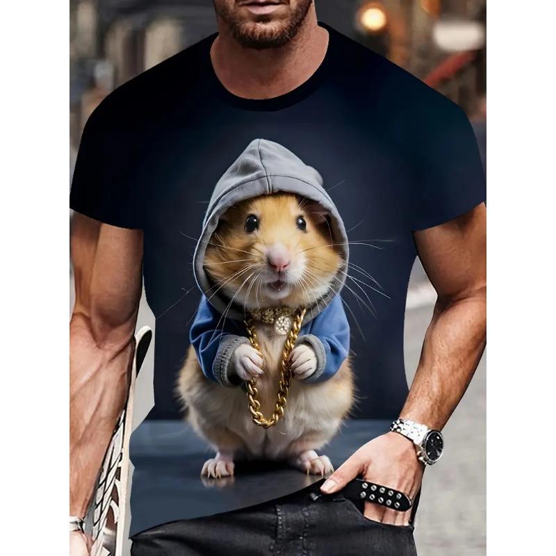 

Мужская футболка с 3D-принтом, милый хомяк, графические футболки, топы, модная мужская футболка с круглым вырезом и рисунком мультяшных животных, детская уличная одежда 160