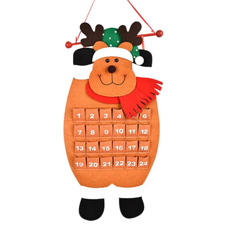 1PC Wall Hanging Christmas Decorations 24 Days Santa Snowman Elk Reusable Xmas Countdown Calendar Christmas Advent Calendar