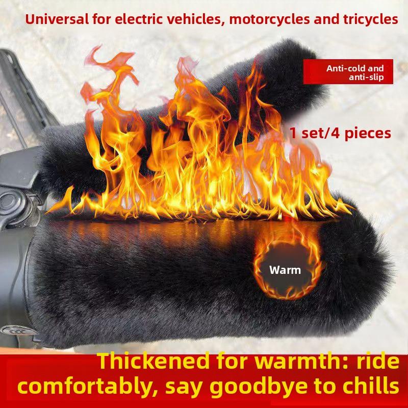 Electric Battery Bicycle Handlebar Cover, Tricycle Plush Warm Bicycle Handlebar Cover, Winter Motorcycle Hand Guard, Winter Style