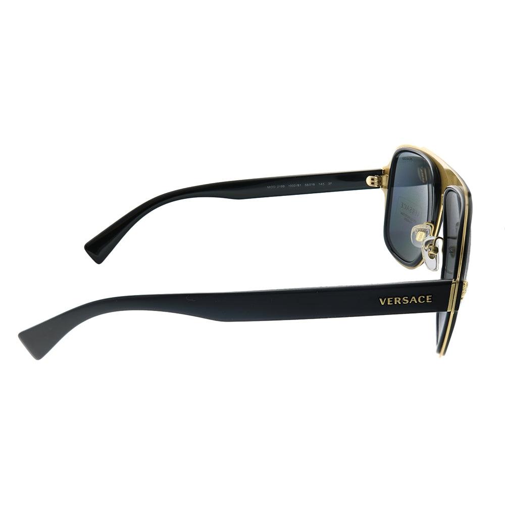 Versace Medusa Charm Ve 2199 100281 Unisex Aviator Sunglasses Black