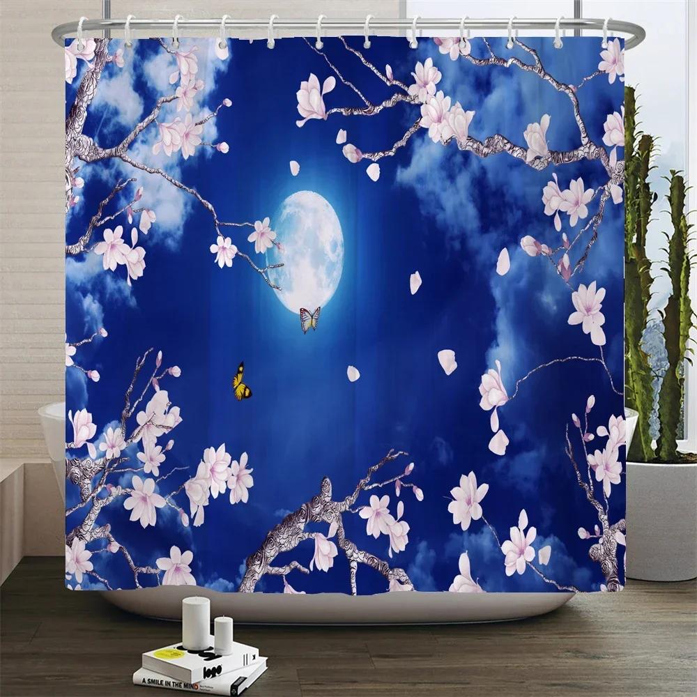 Natur Waldlandschaft Duschvorhänge Badezimmervorhang Stoff Wasserdicht Polyester Landschaft Badevorhang mit Haken