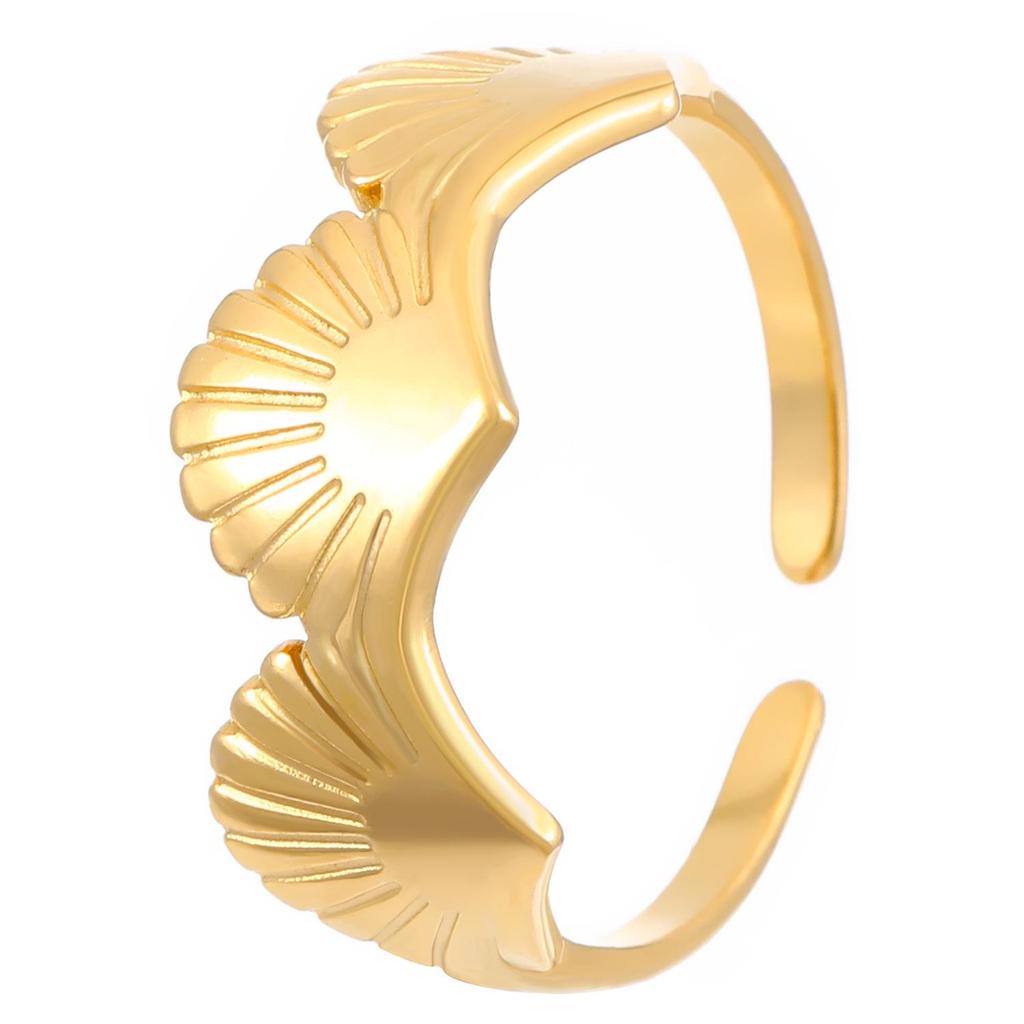 Stainless Steel Starfish & Seashell Open Ring - Ocean Holiday Style Jewelry for Women