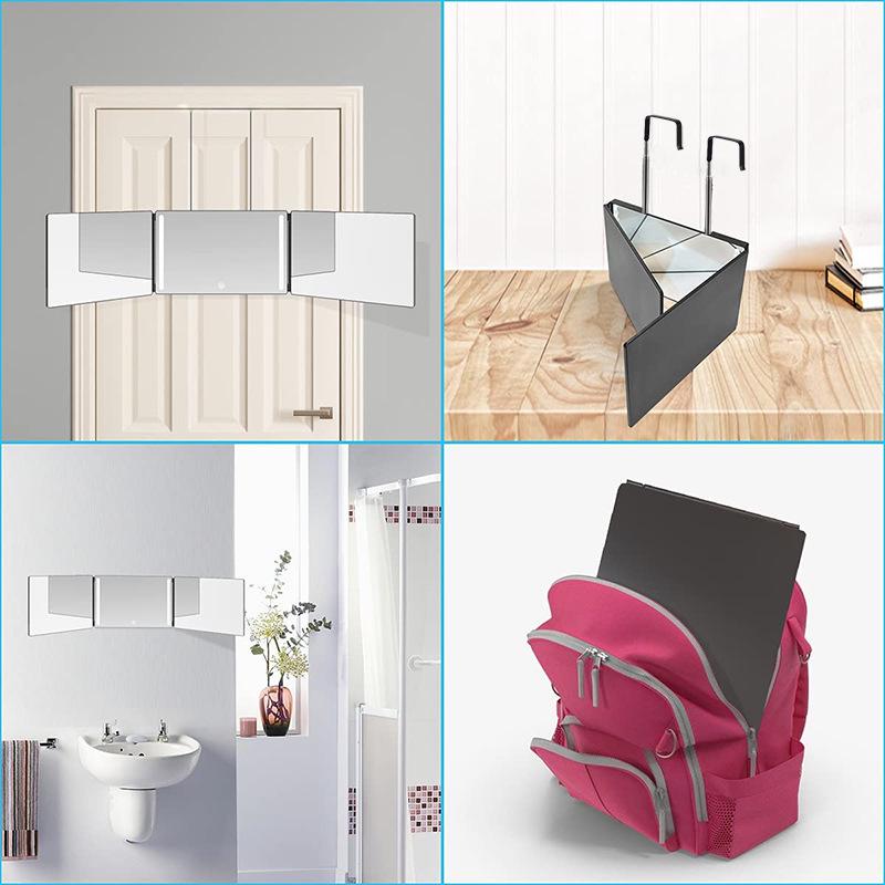 Adjustable LED Folding Three-Sided Mirror for Hairdressing & Makeup