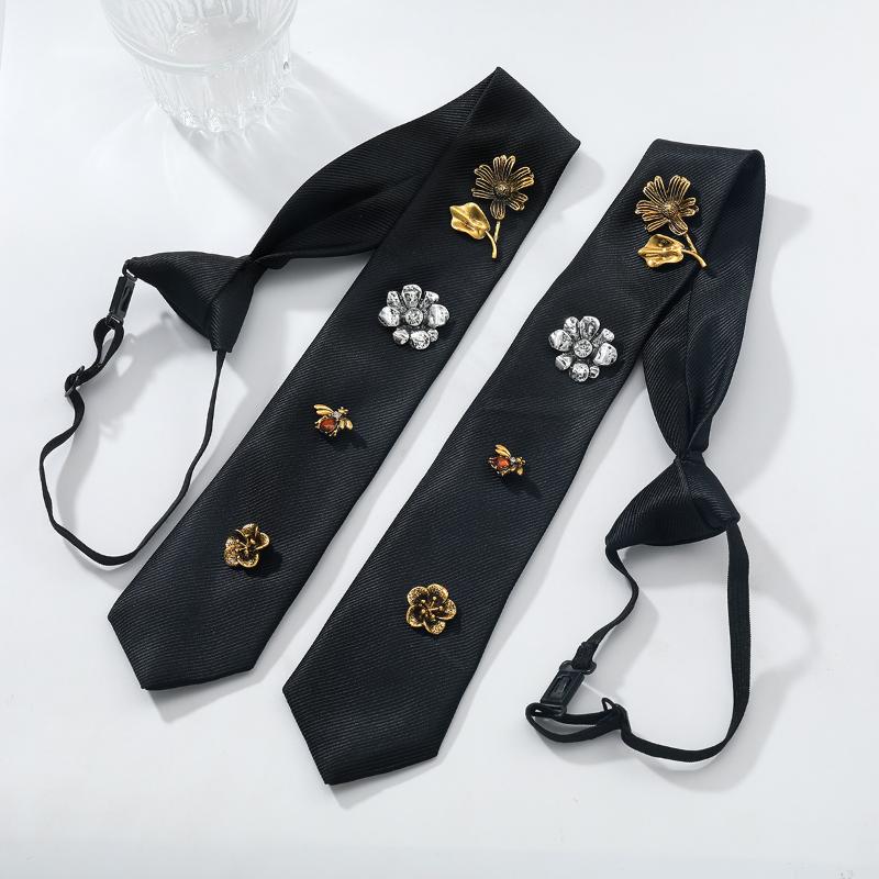 Versatile Flowers Insect Tie Black Luxury Design Shirt Tie Autumn Creativity Multi Element Splicing Accessories