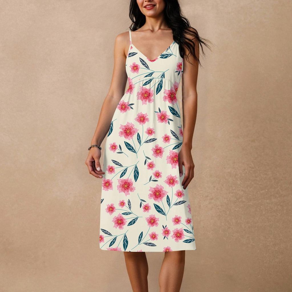 Women's Spaghetti Strap Backless Bow Loose Casual Beach Holiday Dress Sundress