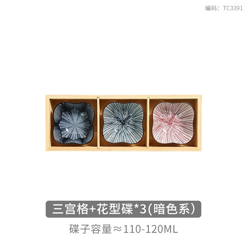 Japanese 6-grid Bamboo Dessert Dish, Colorful Ceramic Plate, Snack Tray, Hot Pot Side Dish, Wooden Grid Plate, Tableware Platter