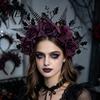 Streetwear Gothic Hairband for Women Halloween Rose Headband, Flower Leaf Crown Hair Hoops Bands, Floral Party Headpiece Cosplay Dress Up Accessories