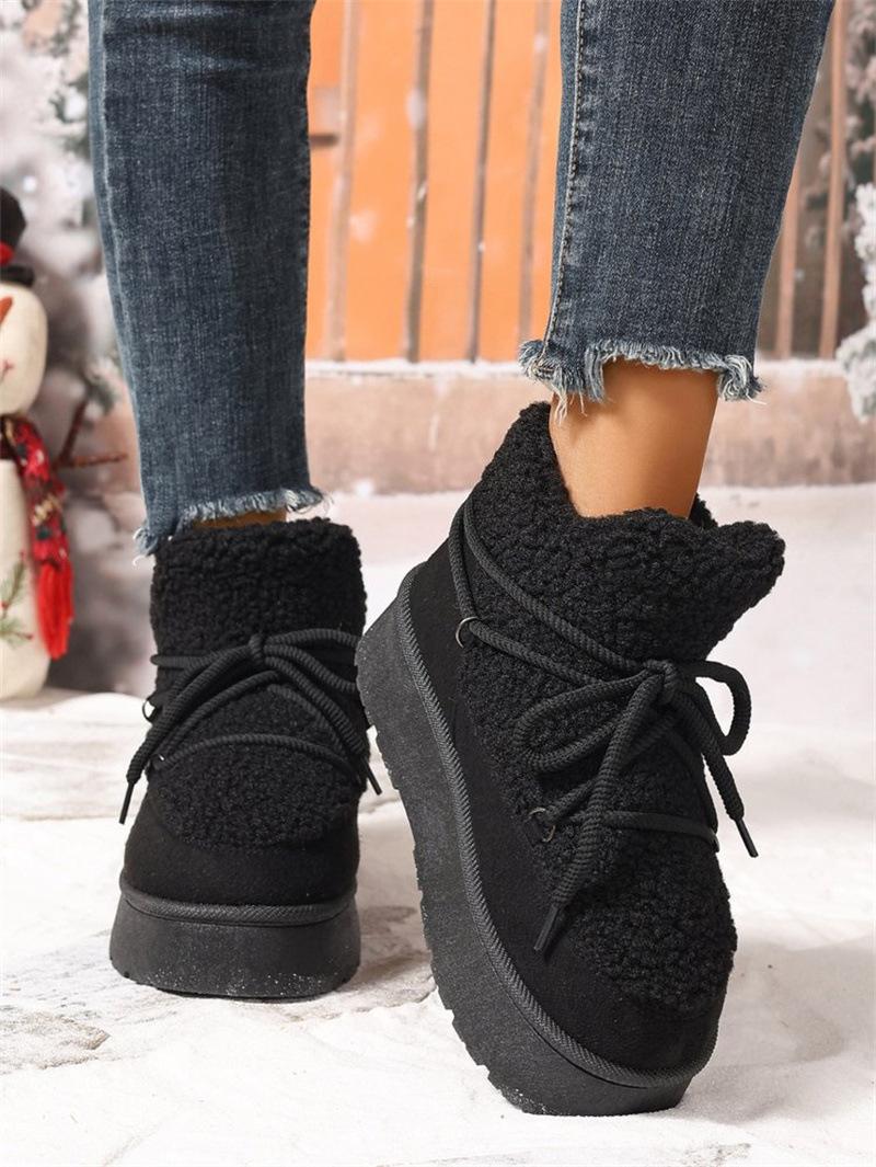 

Autumn and Winter New Thick-soled Booties Faux Shearling Warm Snow Boots Thickened Ankle Boots Over-the-knee Warm Women s Boots 41