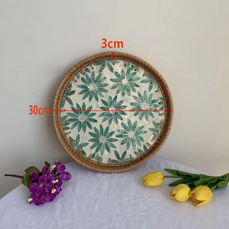 Handwoven Rattan Tray Bread Woven Storage Baskets Fruit Cake Snacks Round Picnic Basket Dinner Serving Trays Kitchen Supplies