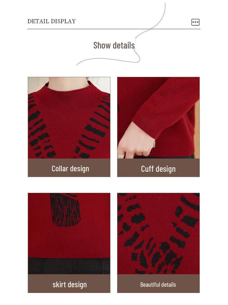 2025 New Autumn Women's High-Neck Knit Sweater for Middle-Aged Fashion