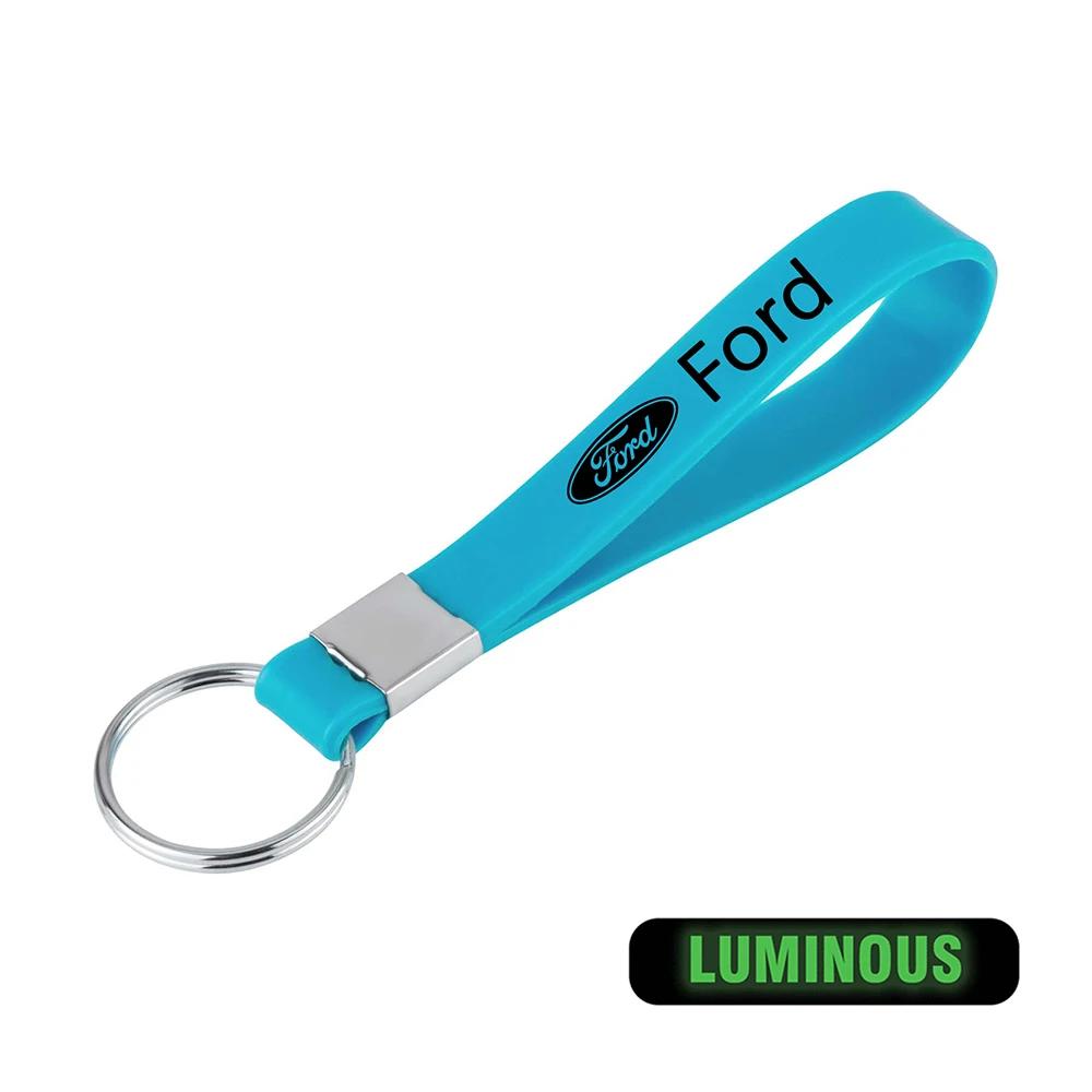 

Car Sticker 2026 Ford Luminous Keyring Rubber Pendant Strap Keychain Car Logos Accessory For Ford Fiesta Focus 2 MK4 Mustang Ran