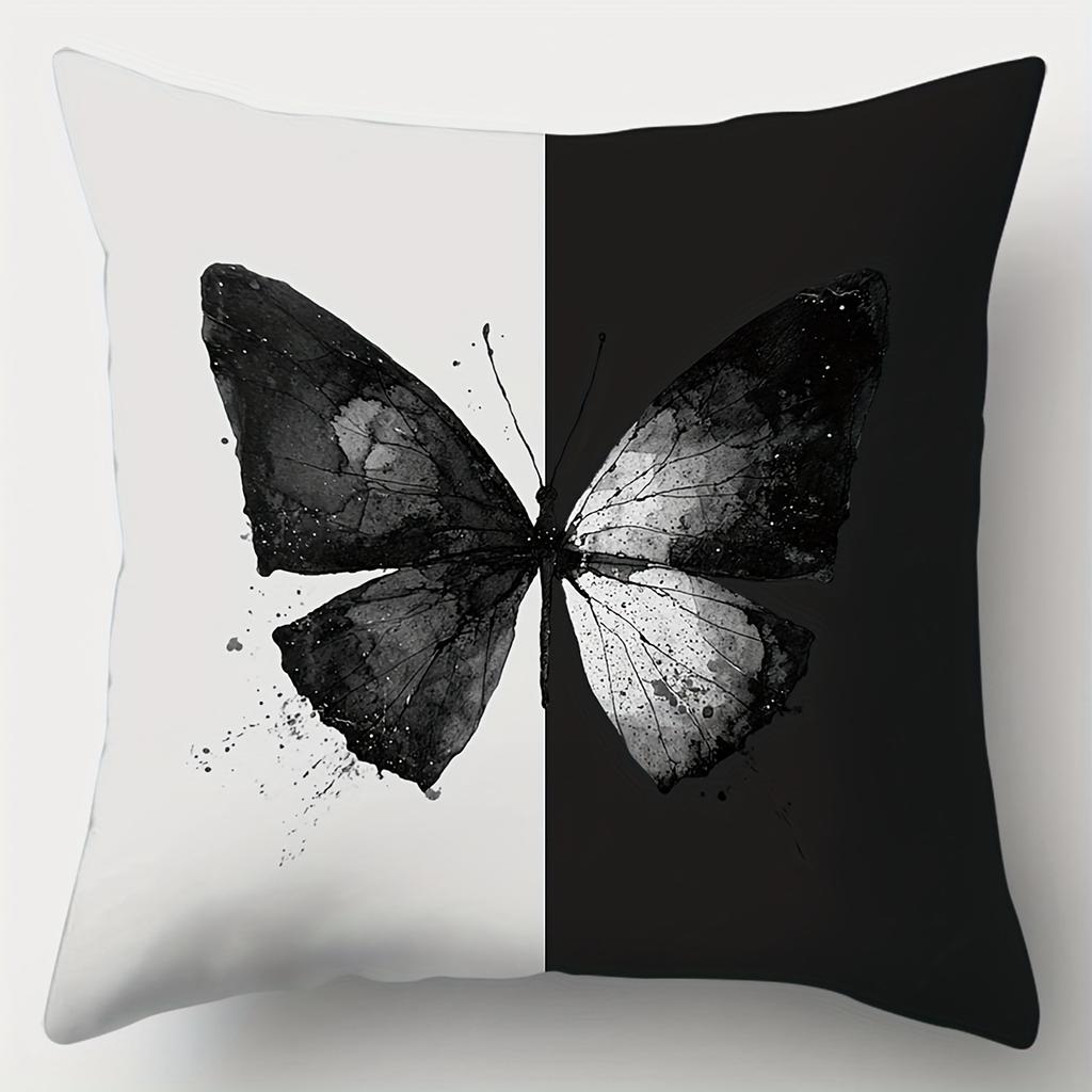 Black And White Butterfly Throw Pillow Covers, Ink Splatter Print Cushion Cases, Modern Minimalist Decor For Bedroom Living Room