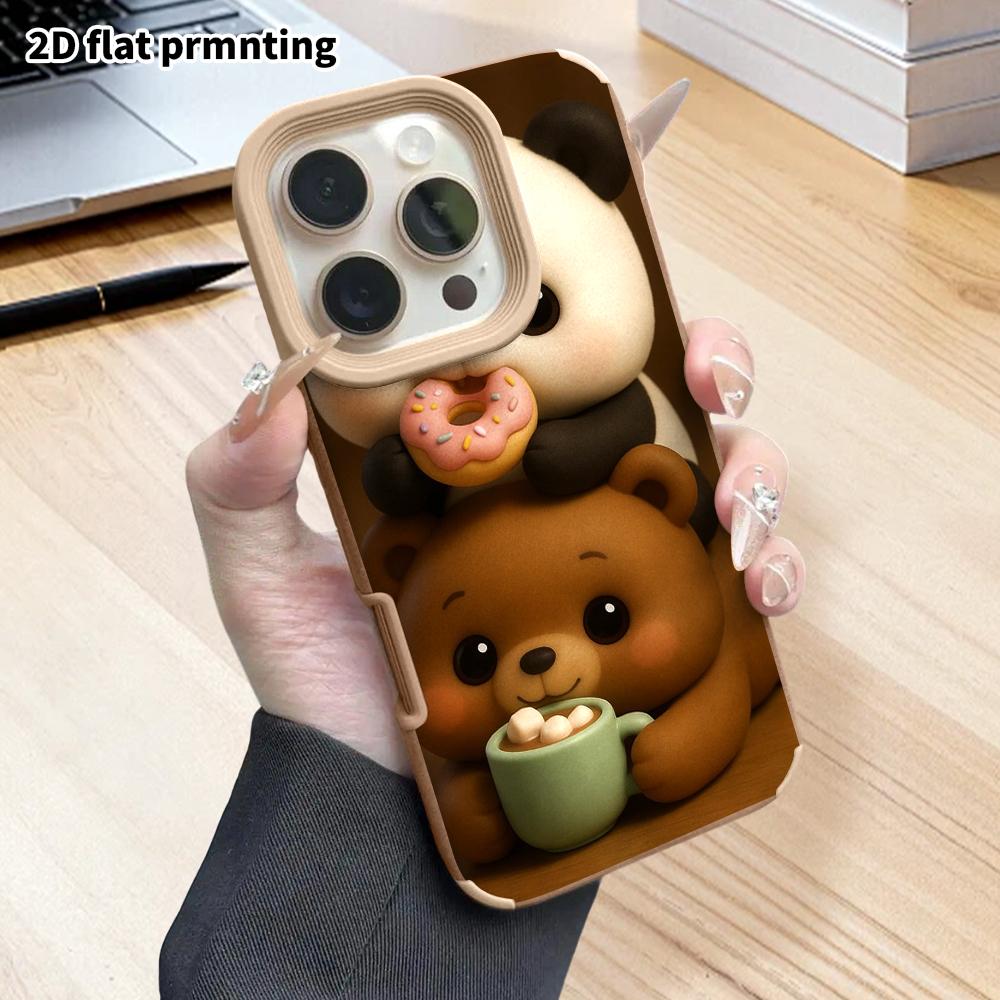 Phone Case: 2D flat lambskin suitable for iPhone 18 17 16 15 14 13 Pro film protective case, brown bear head top, Christmas and Halloween gift