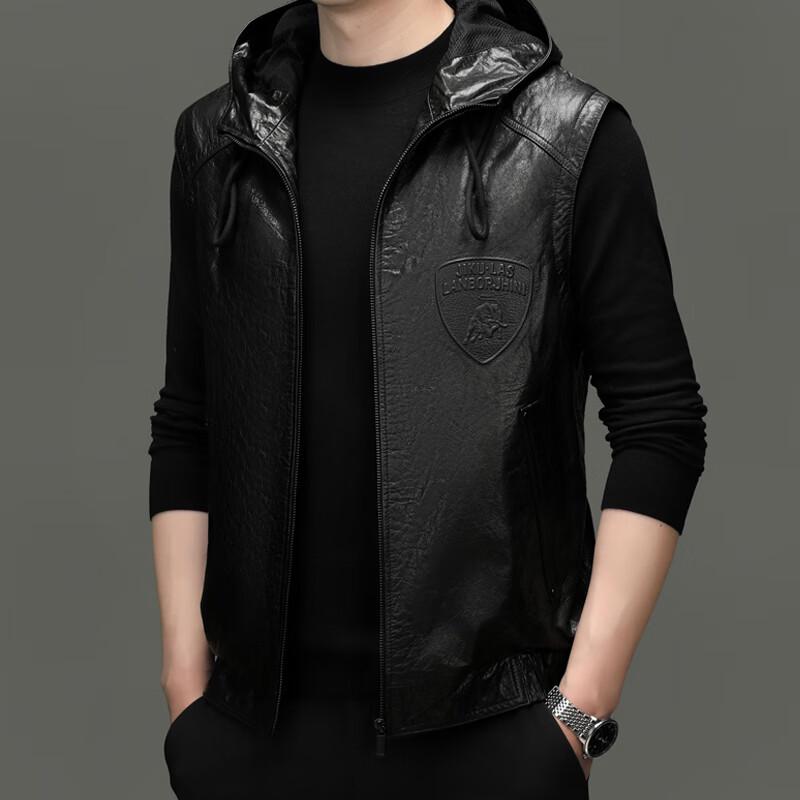 Eleteam Men's Leather Hooded Business Casual Vest YTMMRXF106