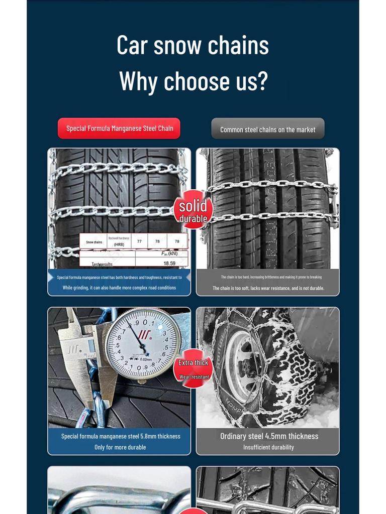 Extra Thick Anti-Skid Manganese Steel Chains for SUVs, Sedans, Off-Road Vehicles, Winter Snow Tires
