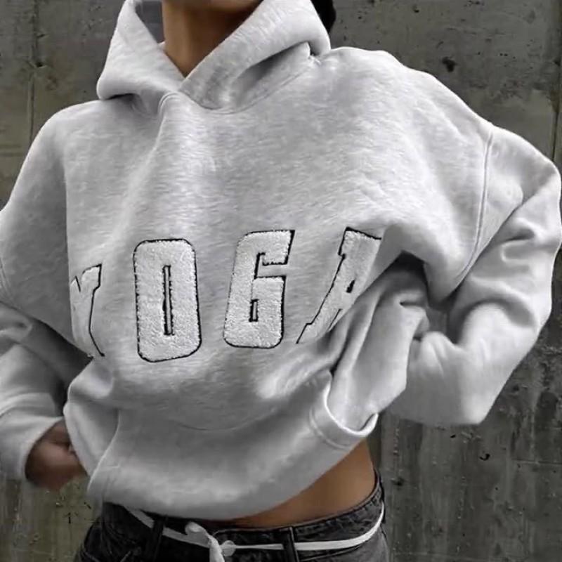 

European American Casual All-matching Top Lettering Loose Hooded Hoodie Personalized Street Women s Dress M