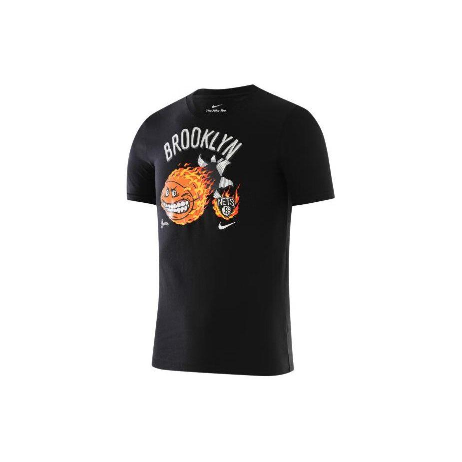 Nike X NBA Collaboration T-Shirt Brooklyn Nets Letter Print Comfortable Breathable Short Sleeve Kids Tops Black 3Z2B7SBNJ-NYN