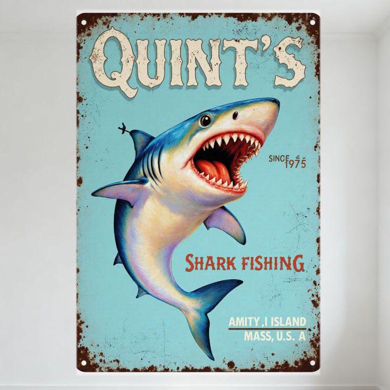 

Vintage Amity Island Quint s Shark Fishing Metal Tin Sign Since 1975 Distressed Rusty Wall Decor for Bar Man Cave Home Cafe 20x30cm（7.8x11.8inch）