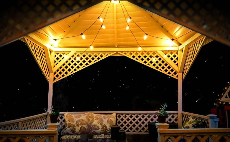 Rainproof LED String Lights, 15M, 15 LED Bulbs Included (2 Spare Bulbs), 2700K Warm White, PC Material, Durable, Connectable, Indoor/Outdoor Lighting,