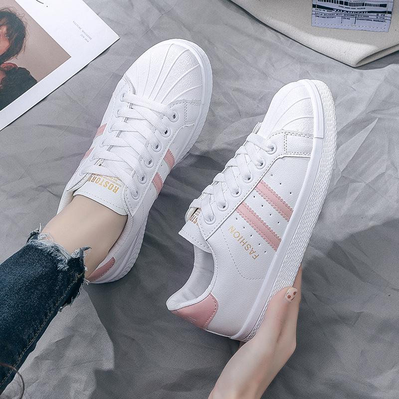 2022 Spring & Autumn Women's White Leather Shell Toe Sneakers - Casual All-Match Flats