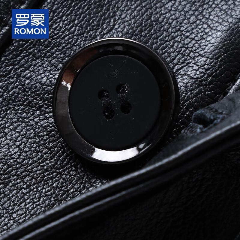 ROMON Men's Genuine Cowhide Leather Silk-Padded Lapel Jacket