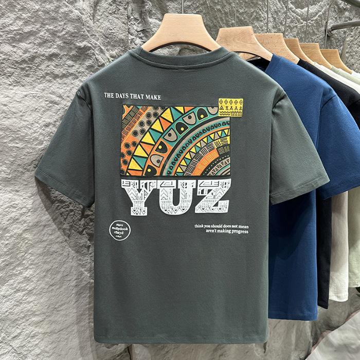 Mens T-shirt Summer Thin American Short-sleeved T-shirt Everyday Round-neck Top 5XL серый