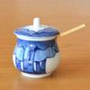 Stylish Ceramic Condiment Container with Lid and Bamboo Suitable for Commercial or Home Made In Japan with Arita Ware and a Blue and White Wood Spoon,
