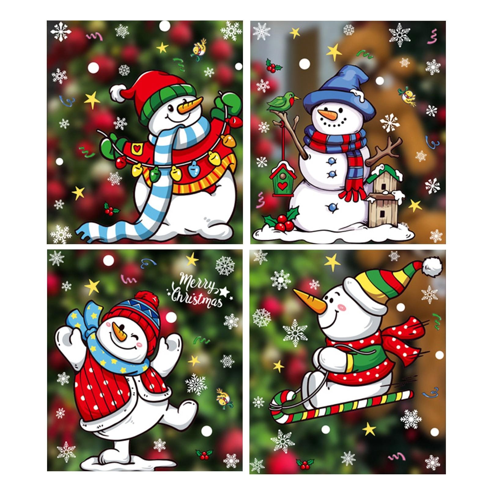 Christmas Decoration Cartoon Snowman Glass Window Stickers, Window Stickers, Snowflake Snow Scenery Decoration, 4 Pieces One Size