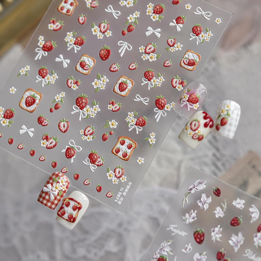 Tomoni Spring Glitter Nail Stickers: European & American Strawberry Flower Nail Art Decals