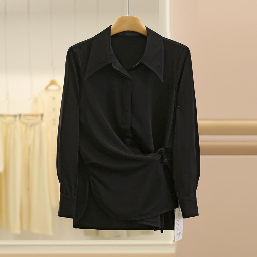 

Юэбу Рубашка с лягушачьими пуговицами, подчеркивающая талию и стройнящая, для женщин - Осенняя коллекция XL чёрный